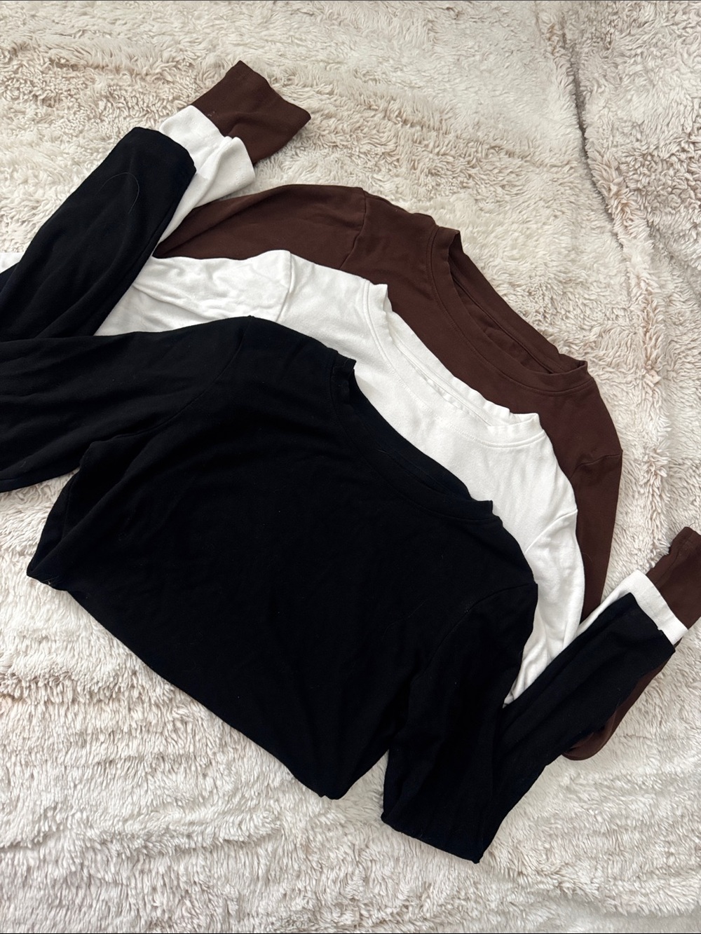 3-Pack Crewneck Tops in Black, White & Brown